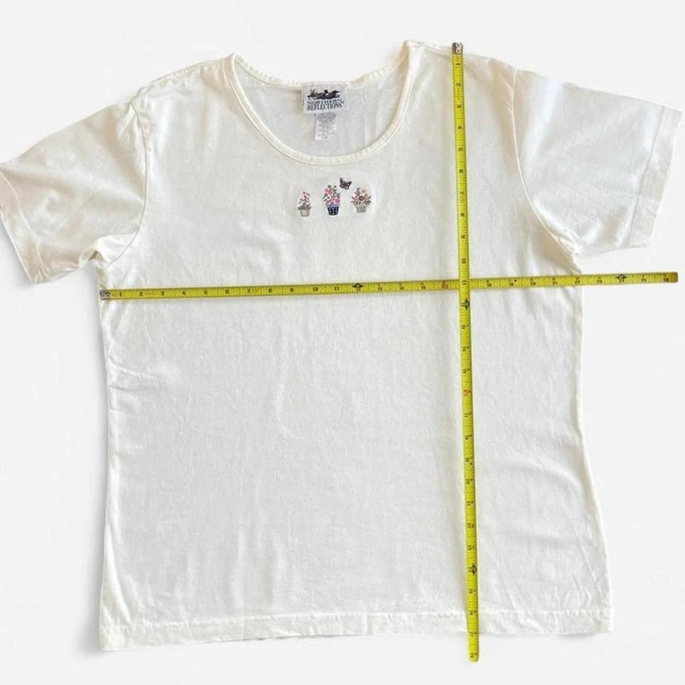 90s Northern Reflections 2pc Embroidered Flowers Gardening Button Down & Tee L - Picture 7 of 8